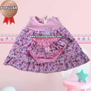 Vestido Bebê C/ Calçinha Algodão 1 a 3 Meses Vestido Bebê C/ Calçinha Algodão 1 a 3 Meses