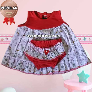 Vestido Bebê C/ Calçinha Algodão 1 a 3 Meses Vestido Bebê C/ Calçinha Algodão 1 a 3 Meses