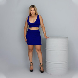Conjunto Cropped e Saia Curta Canelado