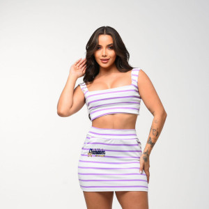 Conjunto Saia Feminino Listrado 