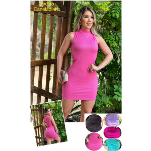 Vestido Feminino Caneladinho Gola Alta