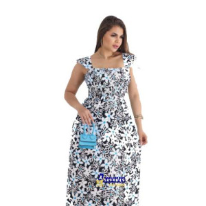 Vestido Longo Viscose Lastex Manga babado