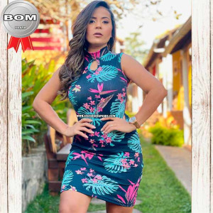 Vestido de Malha Canelada Estampado G Vestido de Malha Canelada Estampado G