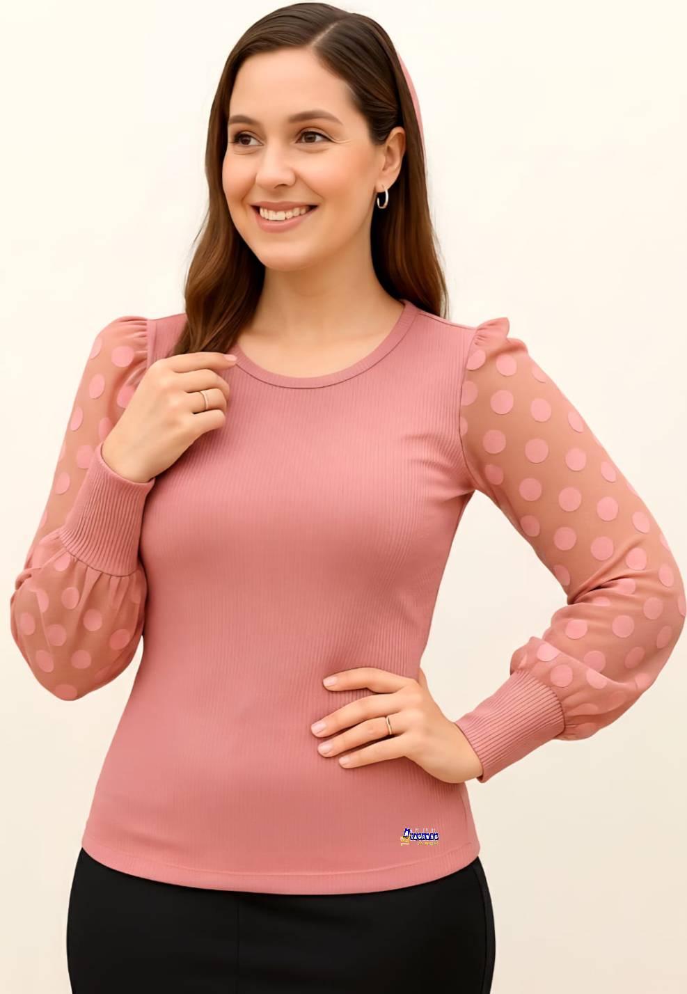 Blusa Canelada Manga Longa Tule Blusa Canelada Manga Longa Tule