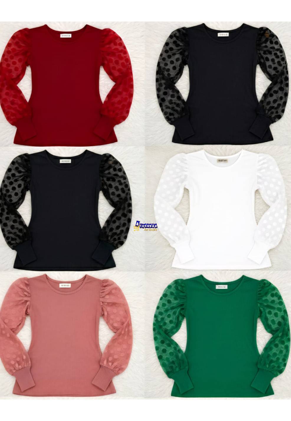 Blusa Canelada Manga Longa Tule Blusa Canelada Manga Longa Tule