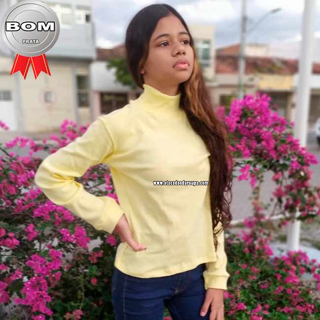 Blusa Juvenil Manga Longa Gola Alta 12 a 15 Anos