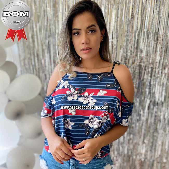 Blusa com Manga Estampada Malha Leila
