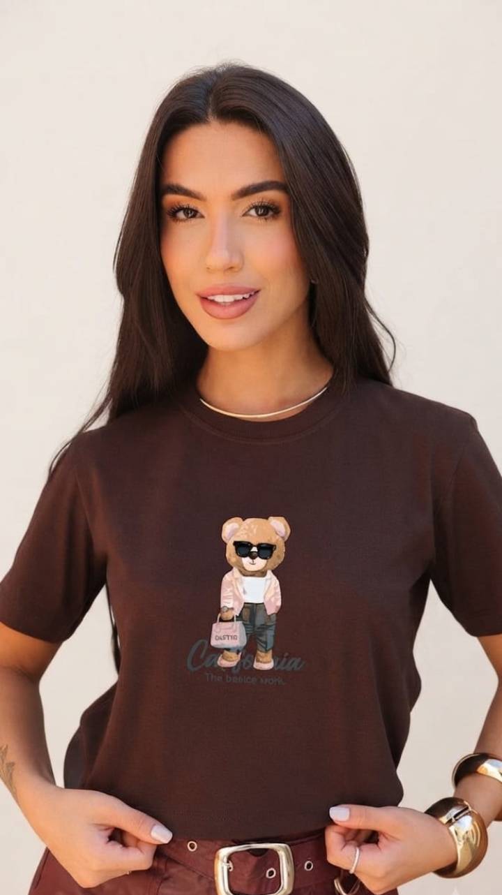 Tshirt Feminina Algodão Urso Tshirt Feminina Algodão Urso