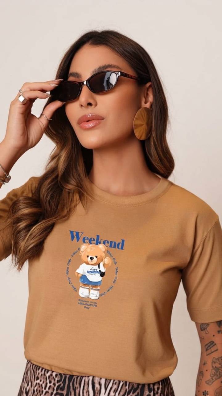 Tshirt Feminina Algodão Urso Tshirt Feminina Algodão Urso