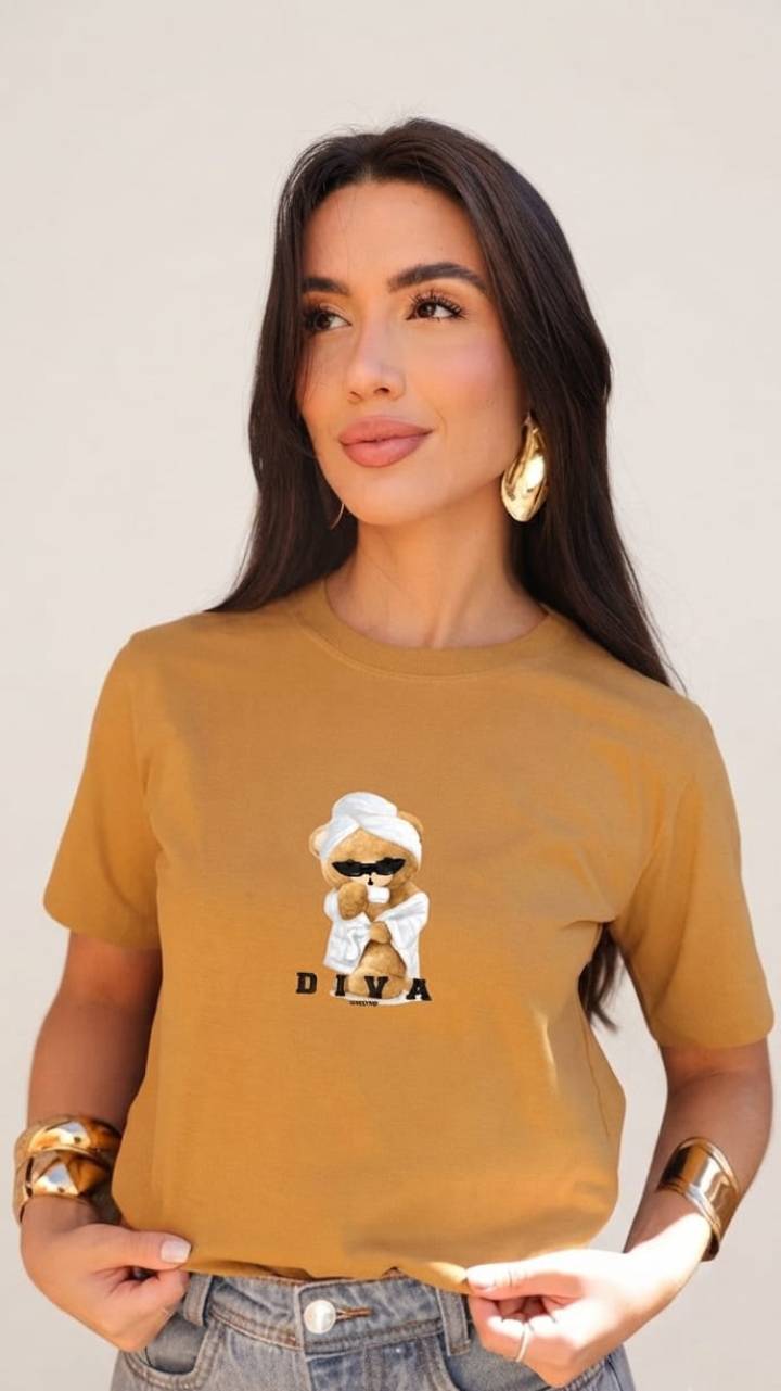 Tshirt Feminina Algodão Urso Tshirt Feminina Algodão Urso