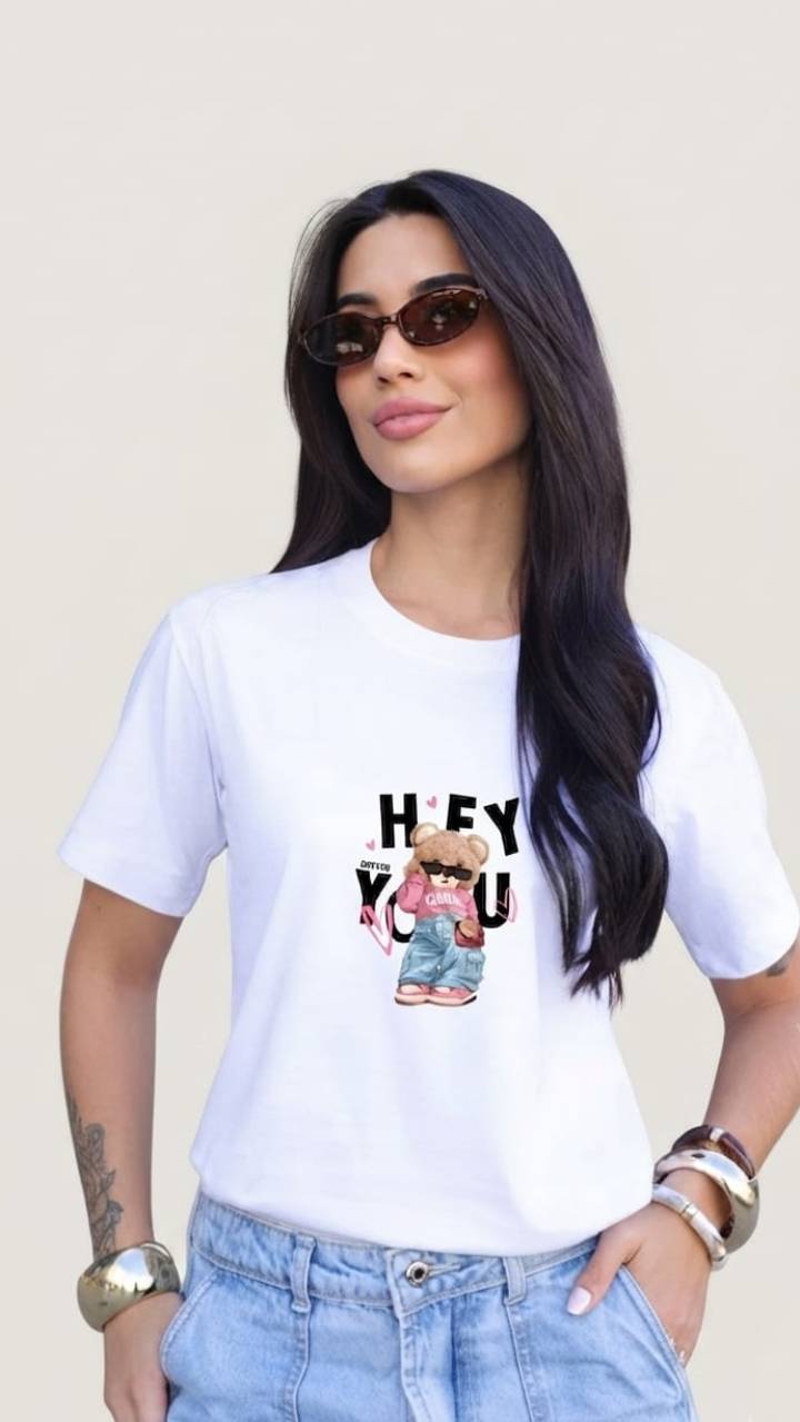 Tshirt Feminina Algodão Urso Tshirt Feminina Algodão Urso