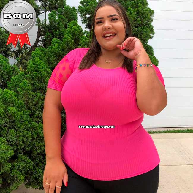 Blusa Malha Canelada Plus Size