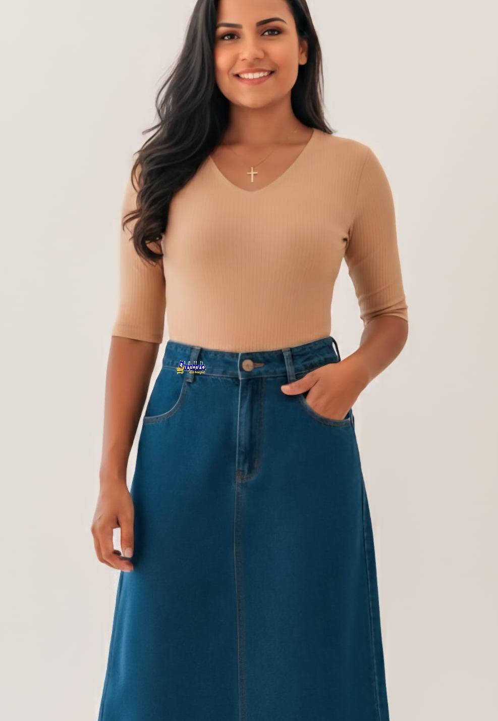 Body Elegante Manga 3/4 Malha Canelada