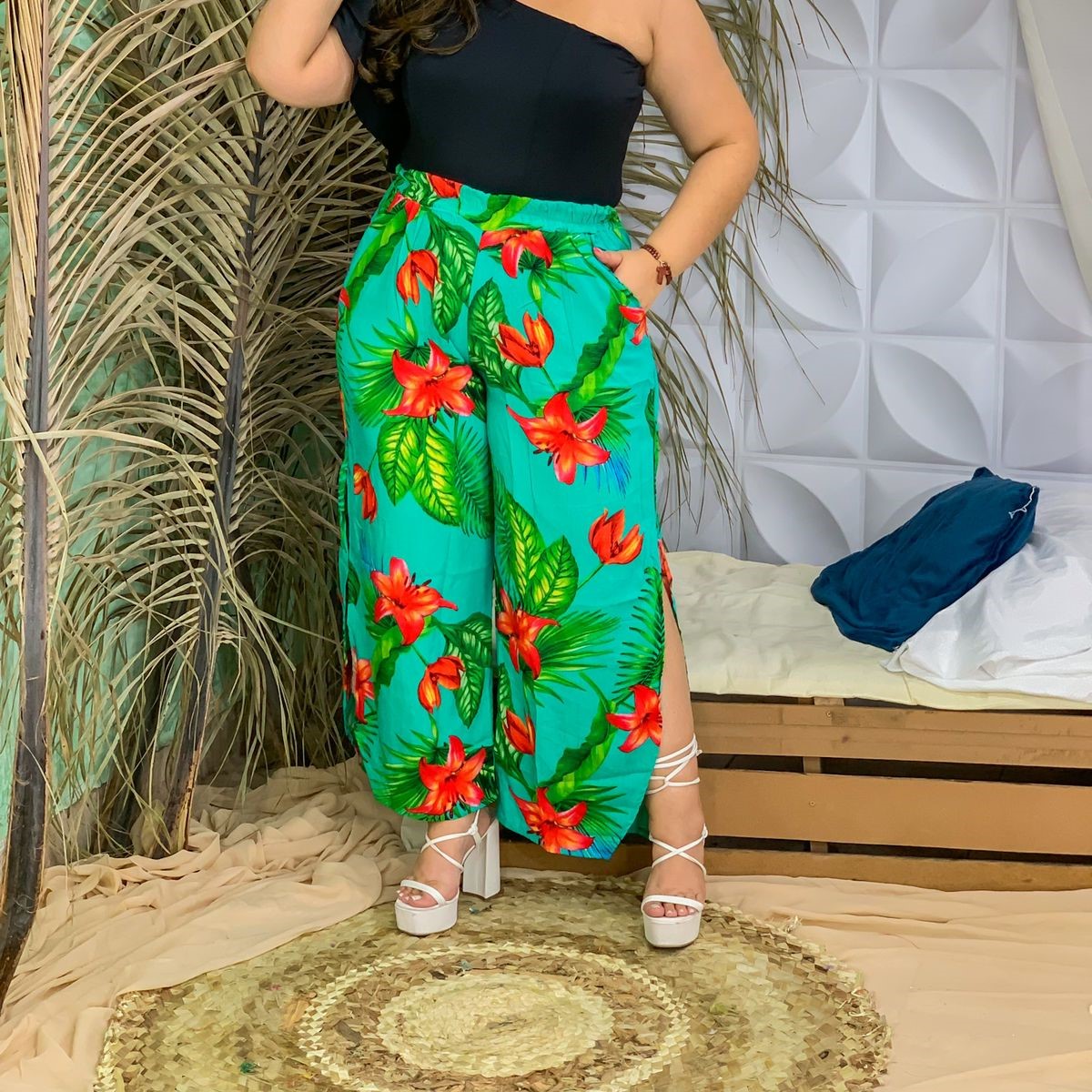Calça Viscose Feminina Com Fenda