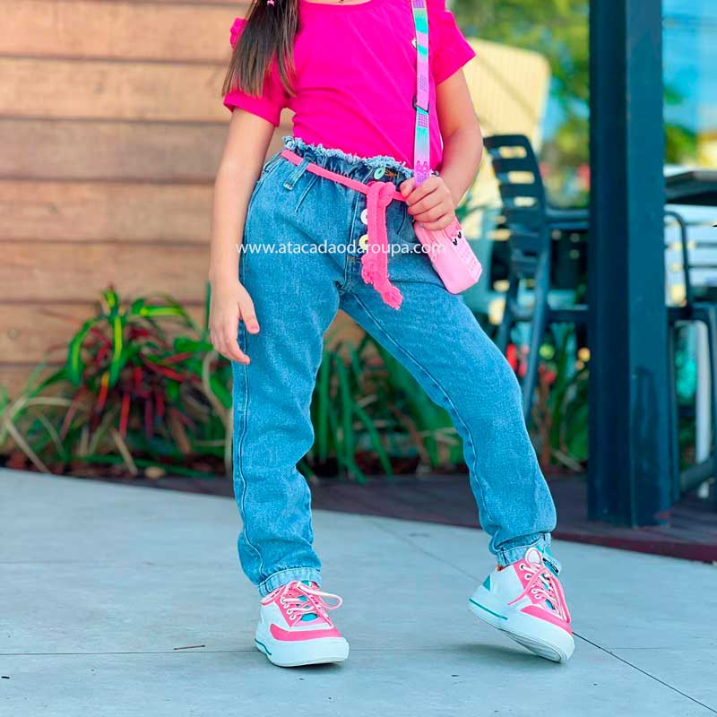 Calca Jeans Infantil Feminina Mom Cós Desfiado Calca Jeans Infantil Feminina Mom Cós Desfiado