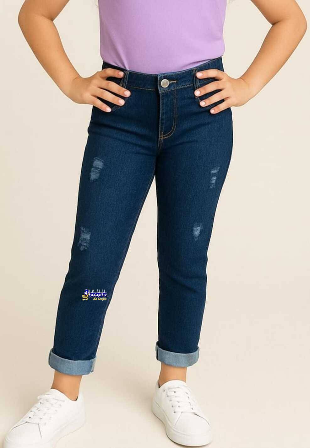 Calça Jeans Juvenil Cropped Barra Dobrada
