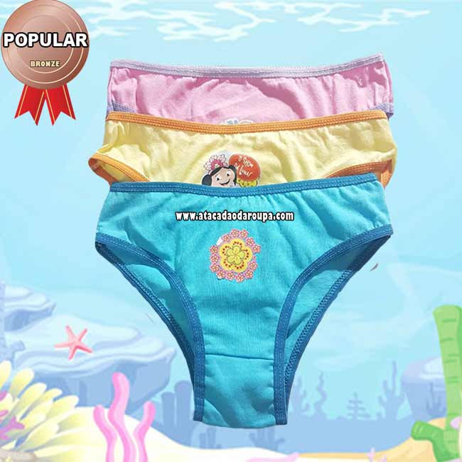 Calcinha Lisa Infantil Algodão 2 a 5 Anos