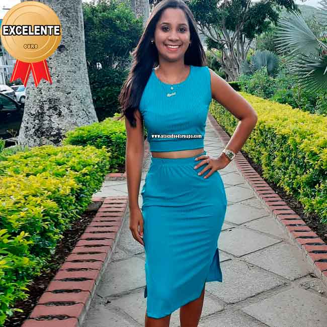 Conjunto Saia Liso Malha Canelada