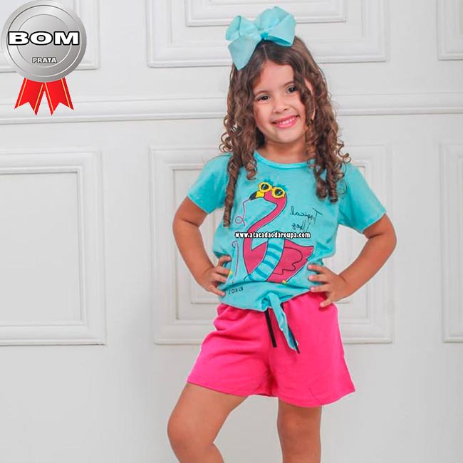 Conjunto Blusa Algodão Short Moletinho 2 a 6 Anos