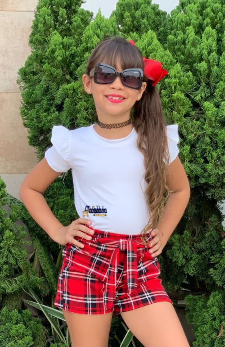 Conjunto Short Xadrez Menina Lacinho