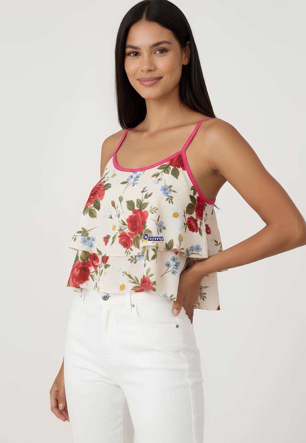 Cropped Alça Babado Estampado