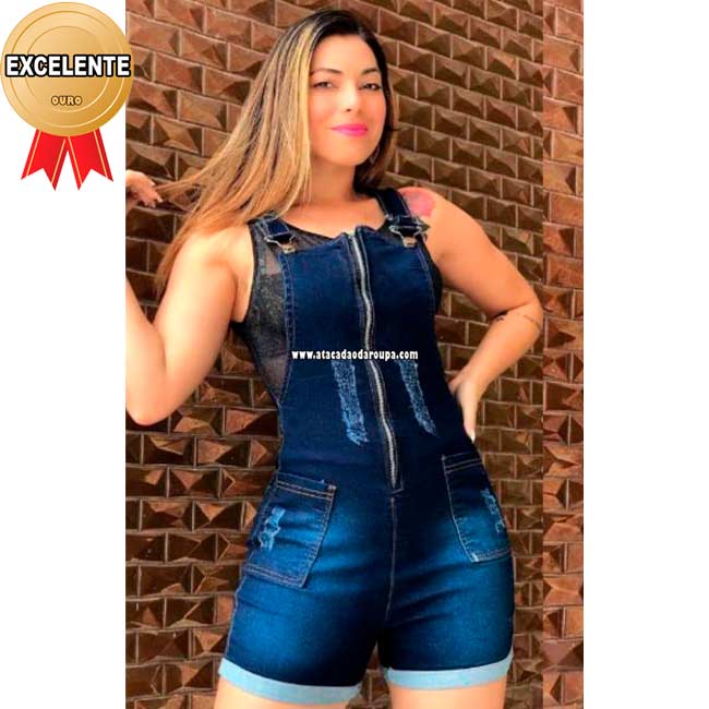 Jardineira Jeans com Lycra Zipper