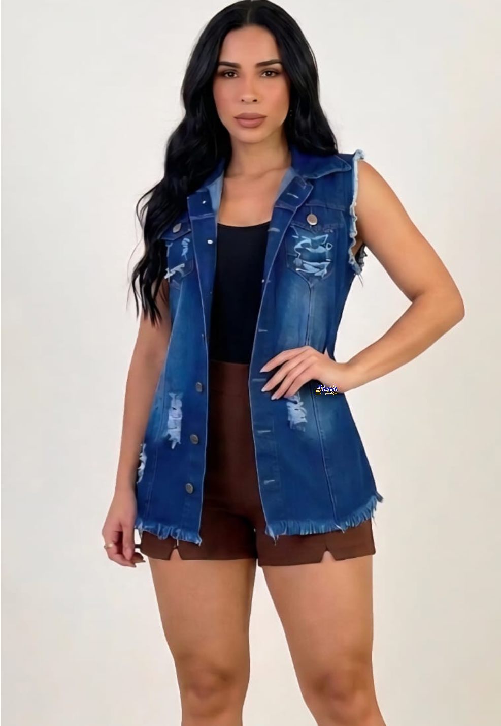 Max Colete Jeans Feminino Longo