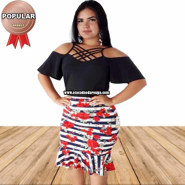 Saia Suplex Estampada com Babado Evangélica M Saia Suplex Estampada com Babado Evangélica M