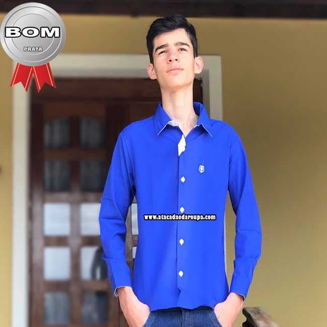 Camisa Social Juvenil Lisa Manga Longa 10 a 14 Anos