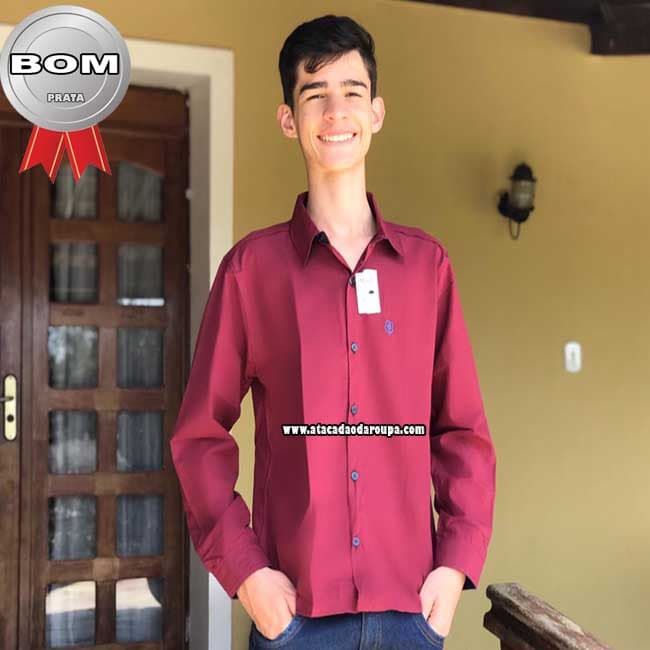 Camisa Social Juvenil Lisa Manga Longa 10 a 14 Anos