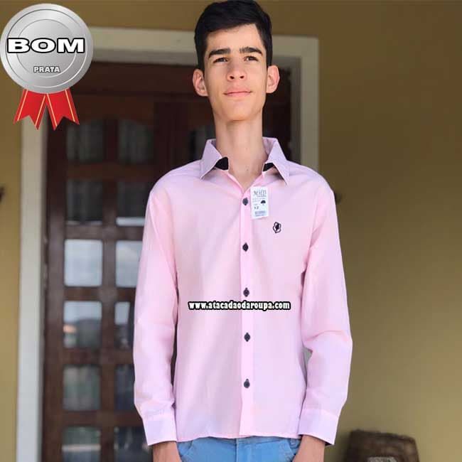 Camisa Social Juvenil Lisa Manga Longa 10 a 14 Anos