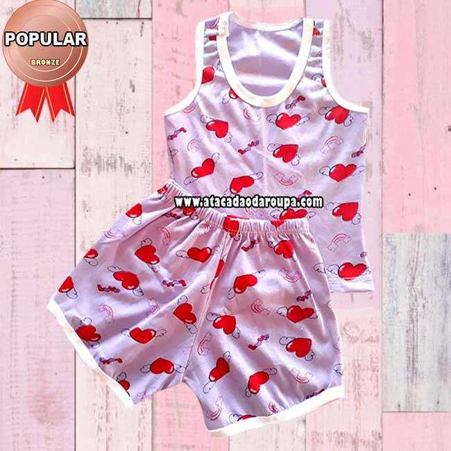 Pijama Short Algodão Feminino 3 a 4 Anos