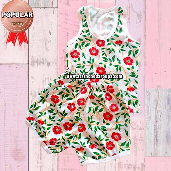 Pijama Short Algodão Feminino 3 a 4 Anos