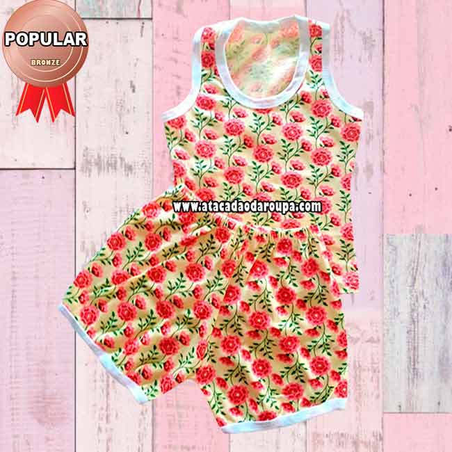 Pijama Short Algodão Feminino 3 a 4 Anos