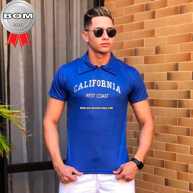 Camisa Gola Polo Com Ziper Masculina