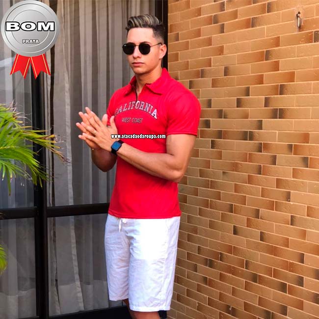 Camisa Gola Polo Com Ziper Masculina