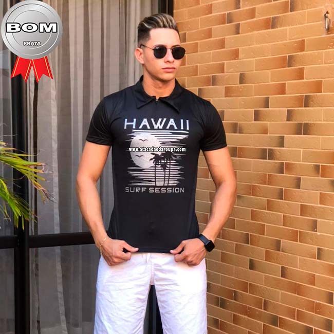 Camisa Gola Polo Com Ziper Masculina