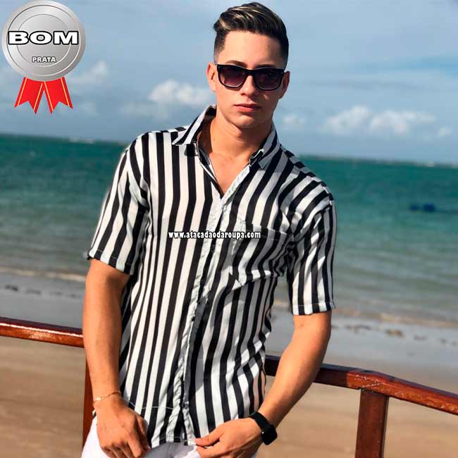Camisa Social Listrada Masculina