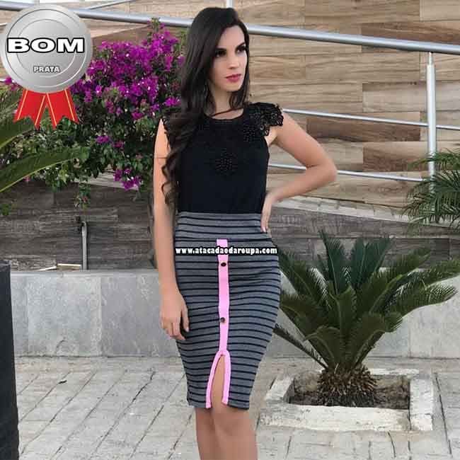 Saia Listrada com Botão M/G
