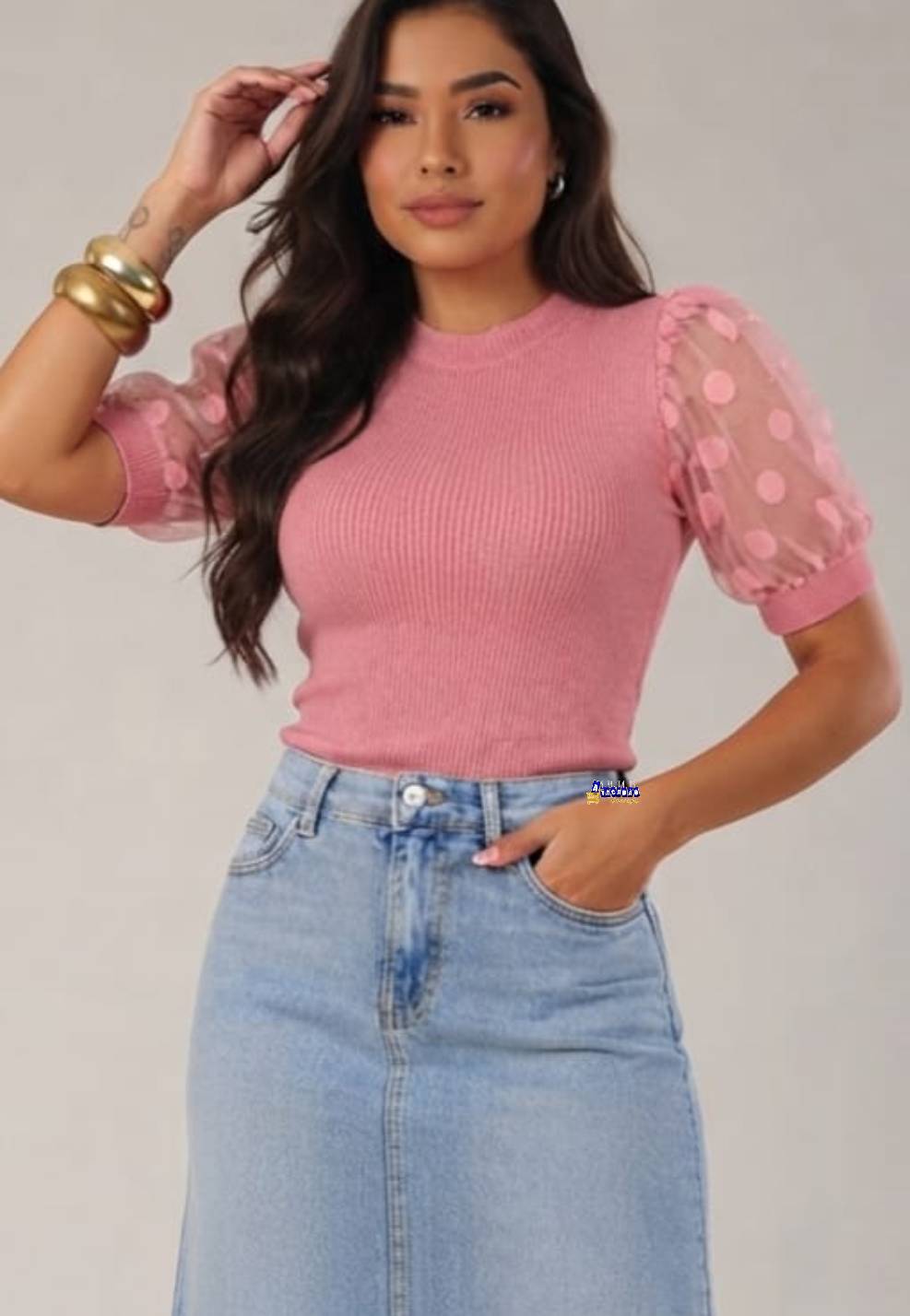 Blusa Tricot Feminina Manga Tule