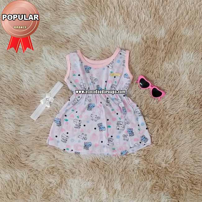 Vestido Bebê Algodão com Tiara 1 a 2 Anos Vestido Bebê Algodão com Tiara 1 a 2 Anos