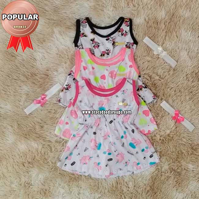 Vestido Bebê Algodão com Tiara 1 a 2 Anos Vestido Bebê Algodão com Tiara 1 a 2 Anos