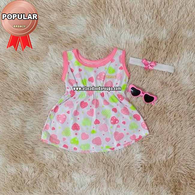Vestido Bebê Algodão com Tiara 1 a 2 Anos Vestido Bebê Algodão com Tiara 1 a 2 Anos