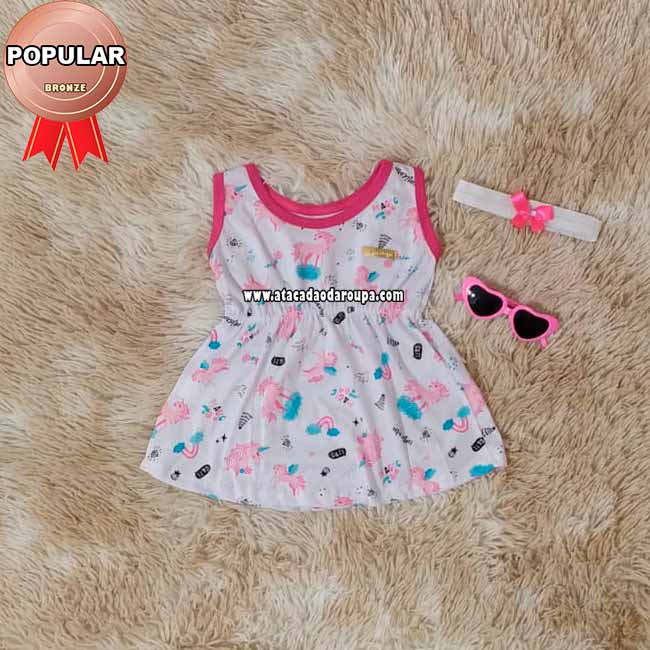 Vestido Bebê Algodão com Tiara 1 a 2 Anos Vestido Bebê Algodão com Tiara 1 a 2 Anos