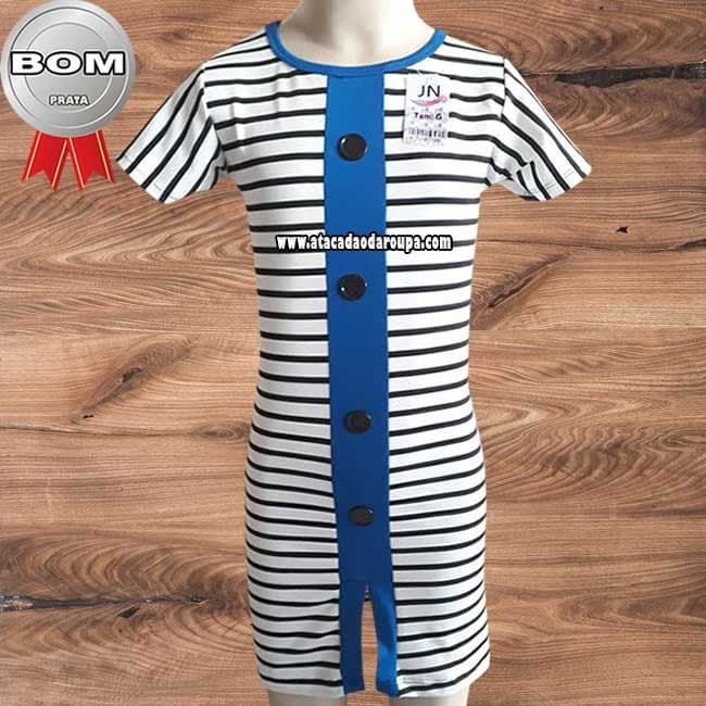 Vestido Infantil Listrado com Botão 4 a 7 Anos Vestido Infantil Listrado com Botão 4 a 7 Anos