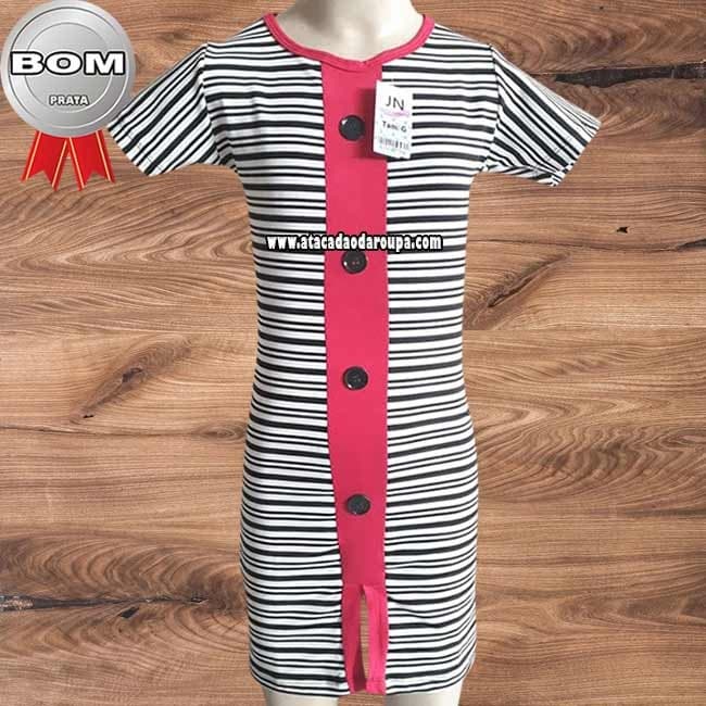 Vestido Infantil Listrado com Botão 4 a 7 Anos Vestido Infantil Listrado com Botão 4 a 7 Anos