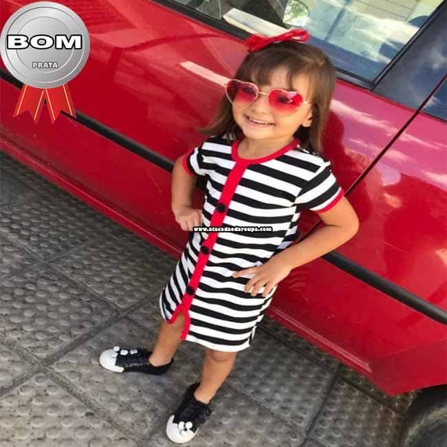 Vestido Infantil Listrado com Botão 4 a 7 Anos Vestido Infantil Listrado com Botão 4 a 7 Anos
