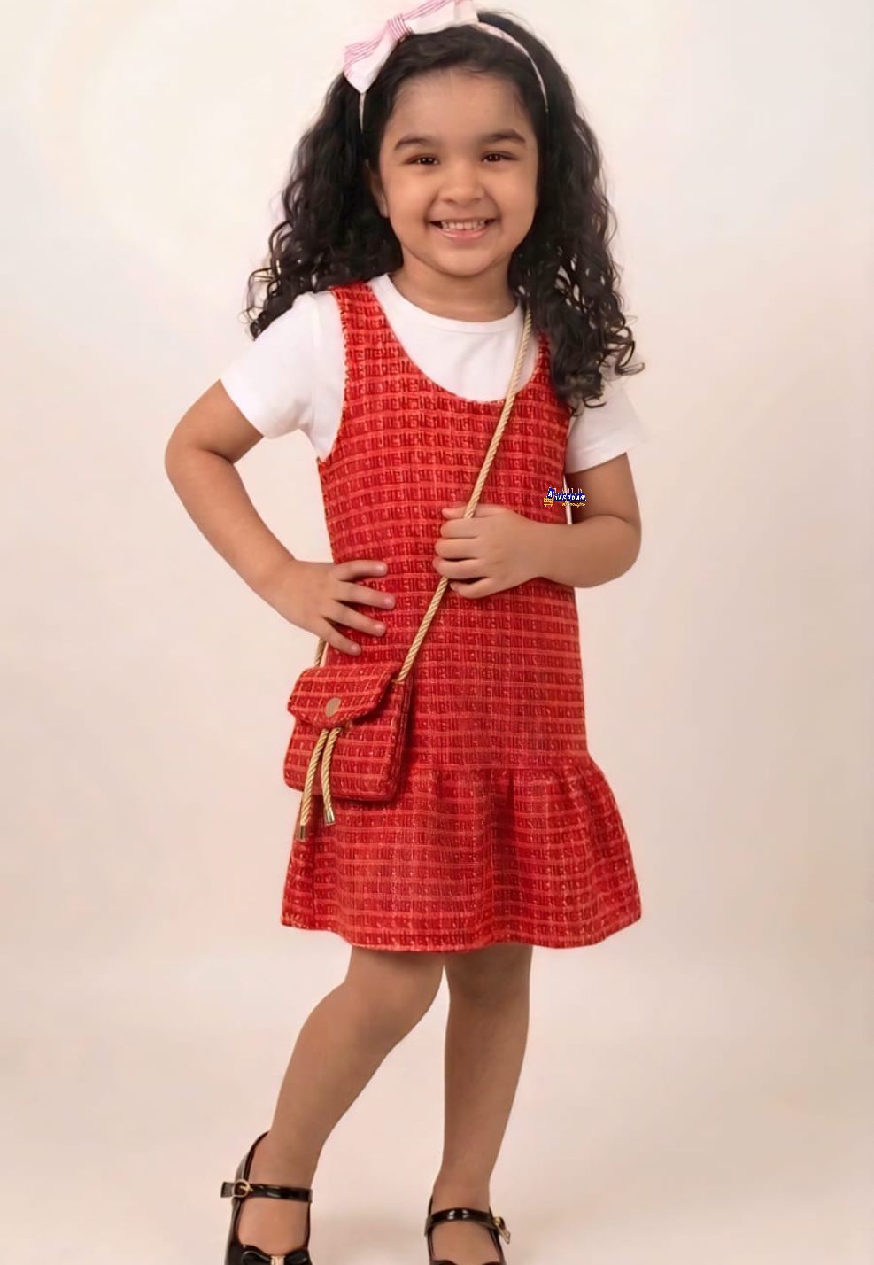 Vestido Infantil Tweed Regata Com Bolsa Vestido Infantil Tweed Regata Com Bolsa