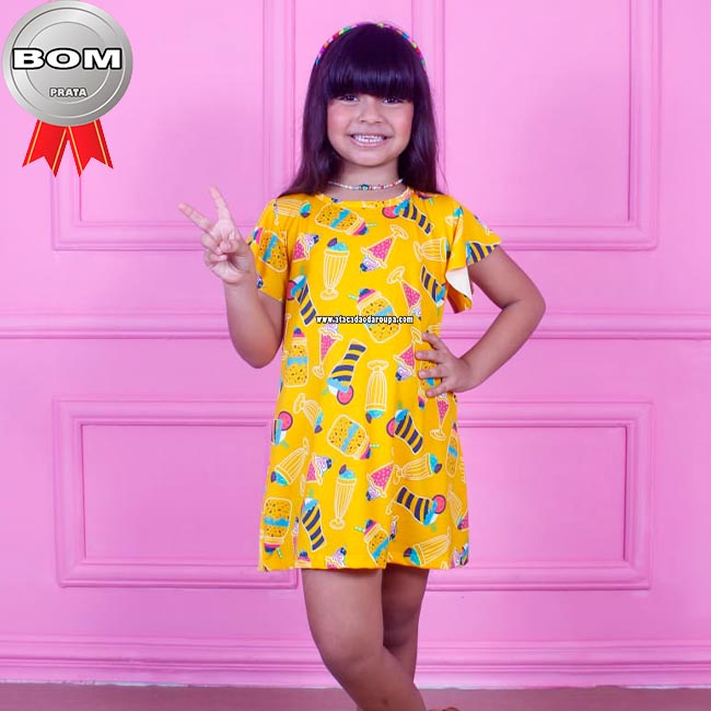 Vestido Infantil Manga Godê P/M/G 4 a 8 Anos