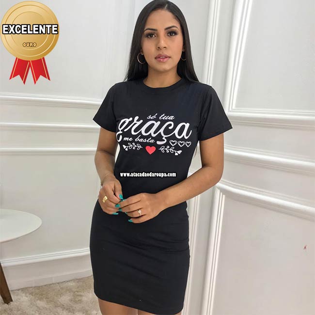 Vestido Algodão Fio 30 Penteada Frases Gospel